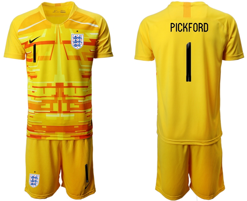 Men 2021 European Cup England yellow goalkeeper #1 Soccer Jersey